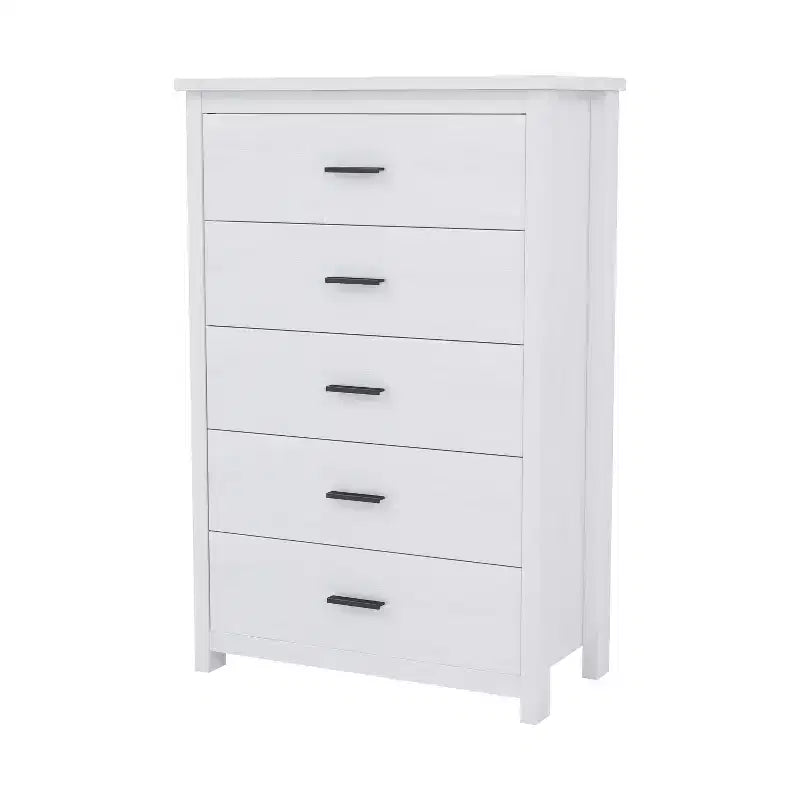 Commode 5 tiroirs de style campagnard rétro, assemblage facile par clip, tiroirs coulissants fluides, rangement sécurisé pour chambre à coucher