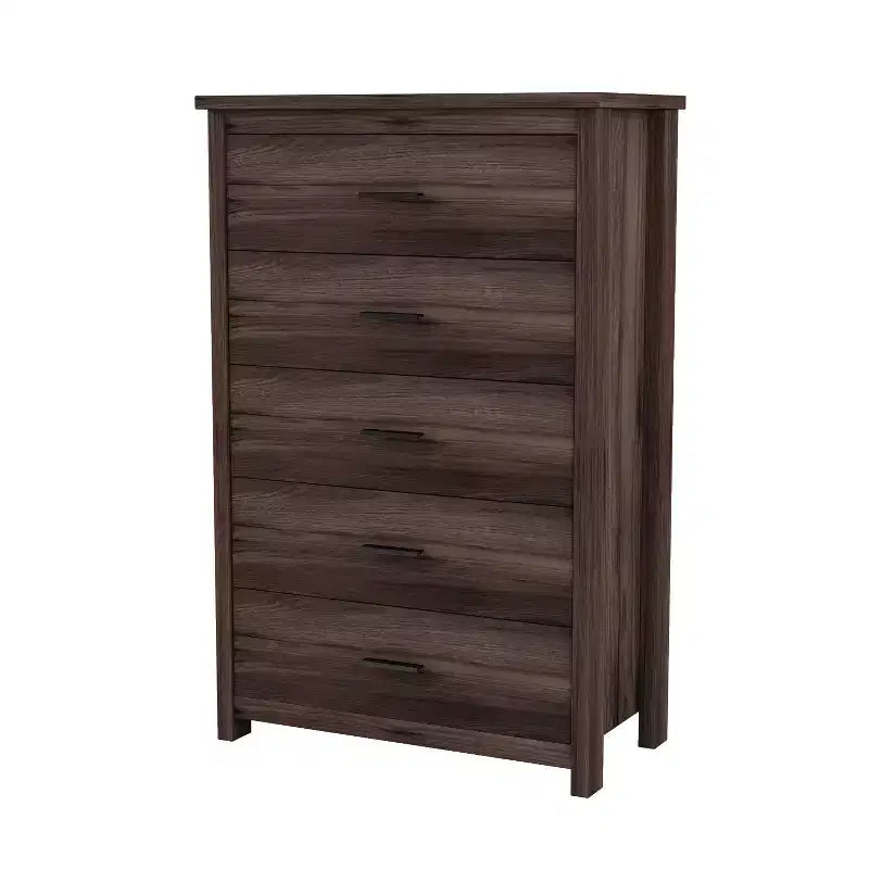 Commode 5 tiroirs de style campagnard rétro, assemblage facile par clip, tiroirs coulissants fluides, rangement sécurisé pour chambre à coucher