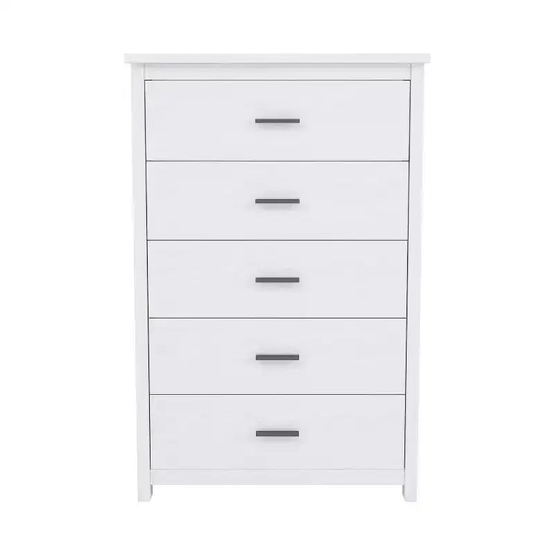 Commode 5 tiroirs de style campagnard rétro, assemblage facile par clip, tiroirs coulissants fluides, rangement sécurisé pour chambre à coucher