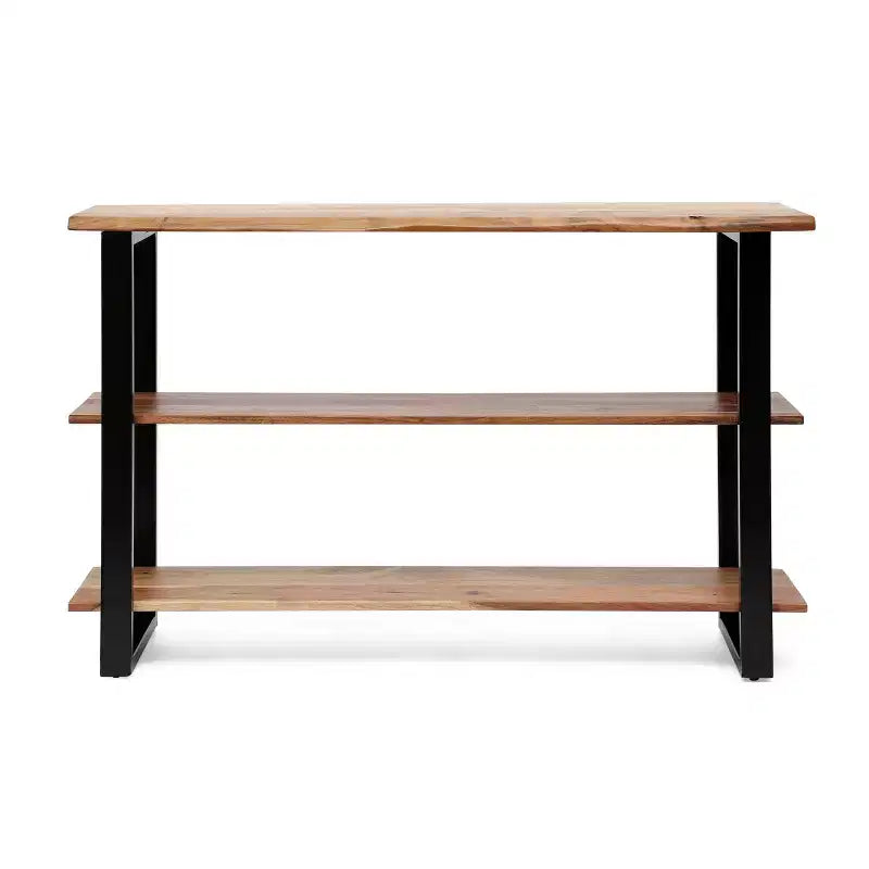 Console industrielle moderne en bois d'acacia et fer forgé fait main