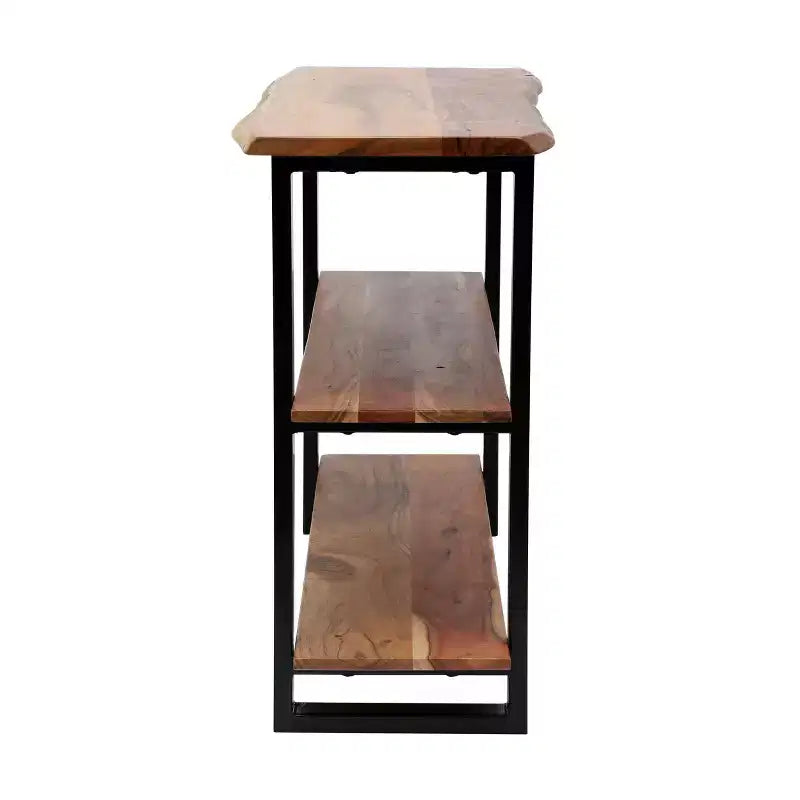 Console industrielle moderne en bois d'acacia et fer forgé fait main