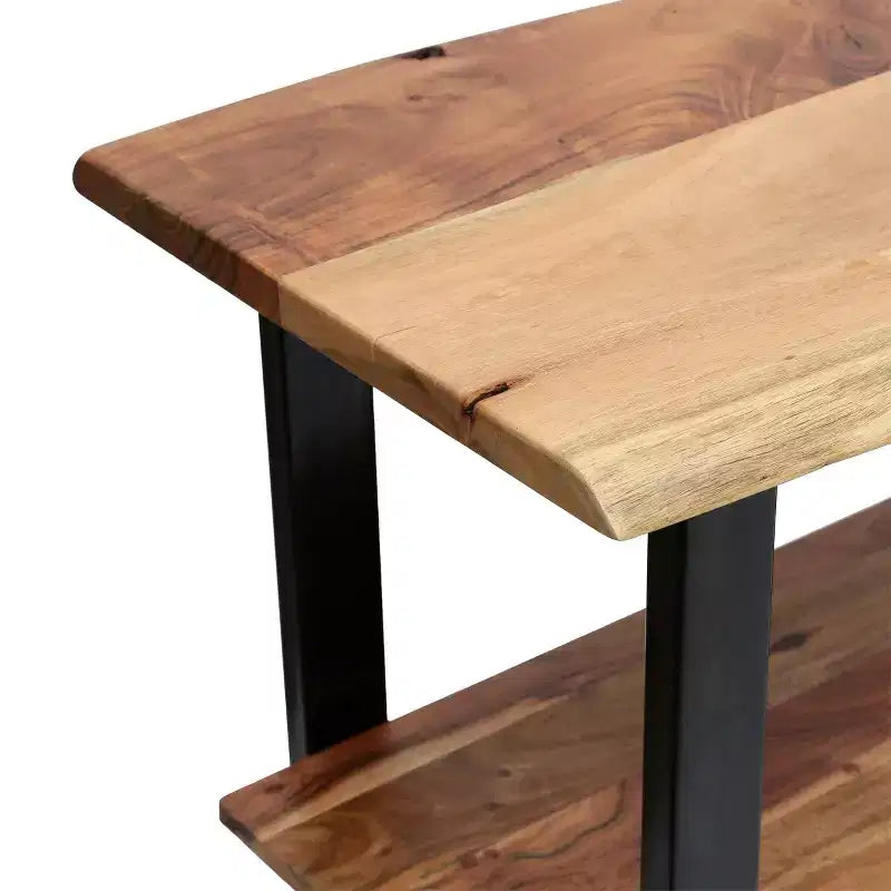 Console industrielle moderne en bois d'acacia et fer forgé fait main