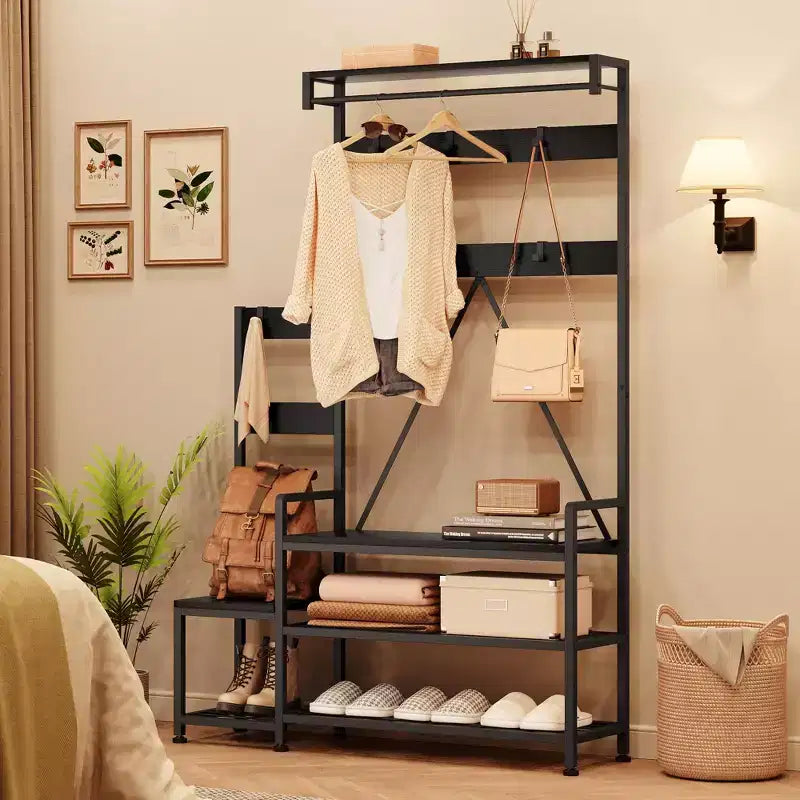 Porte-manteau Banc à Chaussures Parent-Enfant Arbre d'Entrée Industriel avec Banc et Rangement de Chaussures, Grand Organisateur d'Entrée avec Porte-Chaussures, Casiers de Rangement