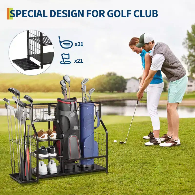 Organisateur de sac de golf, Organisateur d'équipement de sport, Organisateur de sport pour garage, Support de sac de golf pour garage avec paniers et crochets