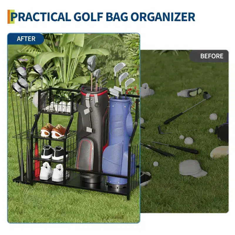 Organisateur de sac de golf, Organisateur d'équipement de sport, Organisateur de sport pour garage, Support de sac de golf pour garage avec paniers et crochets