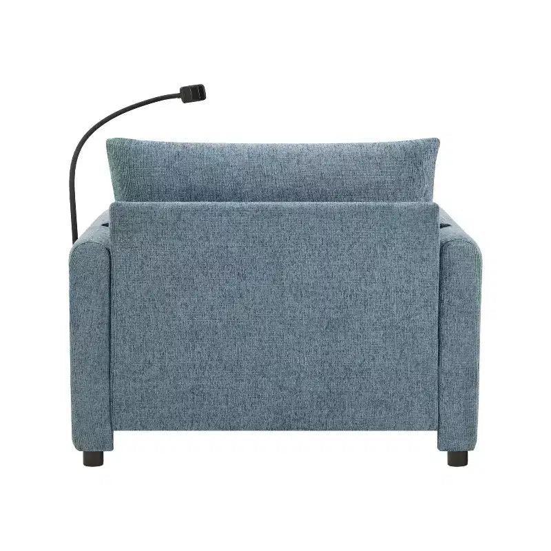 Canapé simple multifonctionnel en chenille avec pouf de rangement et accoudoirs coussinés