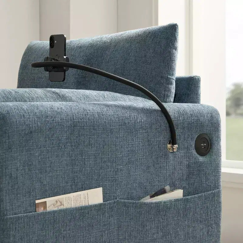Canapé simple multifonctionnel en chenille avec pouf de rangement et accoudoirs coussinés