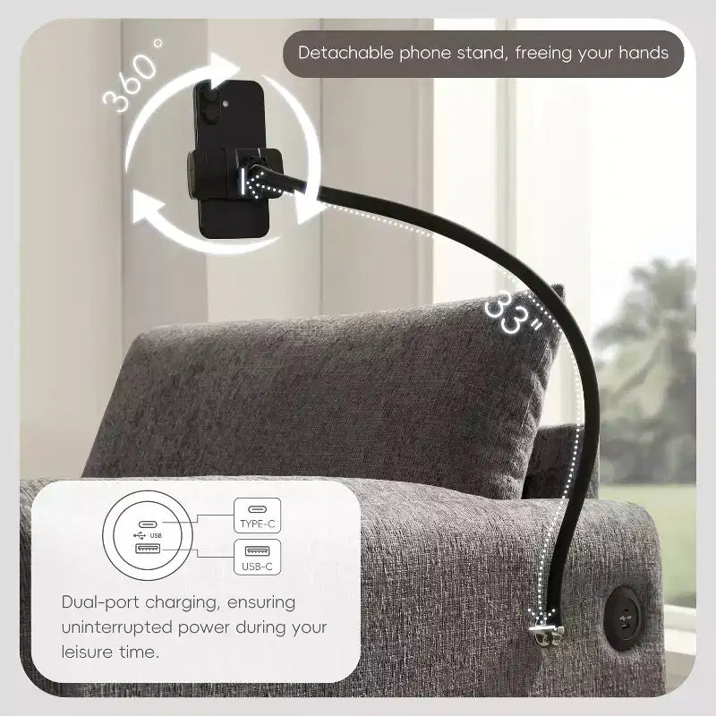 Canapé simple multifonctionnel en chenille avec pouf de rangement et accoudoirs coussinés