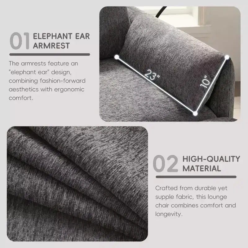 Canapé simple multifonctionnel en chenille avec pouf de rangement et accoudoirs coussinés