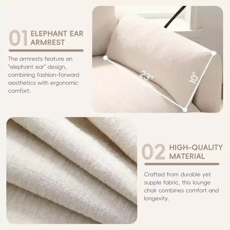 Canapé simple multifonctionnel en chenille avec pouf de rangement et accoudoirs coussinés