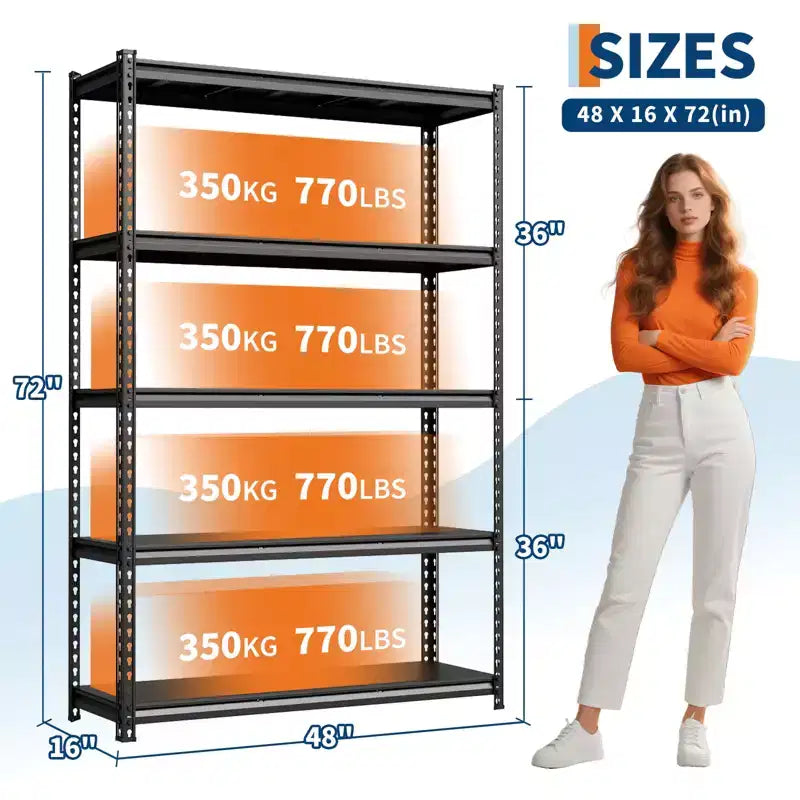 Étagère de rangement en métal en fonte et acier au carbone - Robuste, monocouche, capacité de charge de 350 kg, rayonnage en acier, construction durable