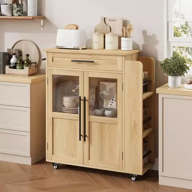 Dessertes de cuisine mobiles à roulettes avec portes d'armoire de rangement et étagère à épices