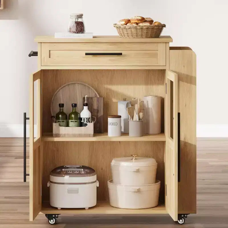 Dessertes de cuisine mobiles à roulettes avec portes d'armoire de rangement et étagère à épices