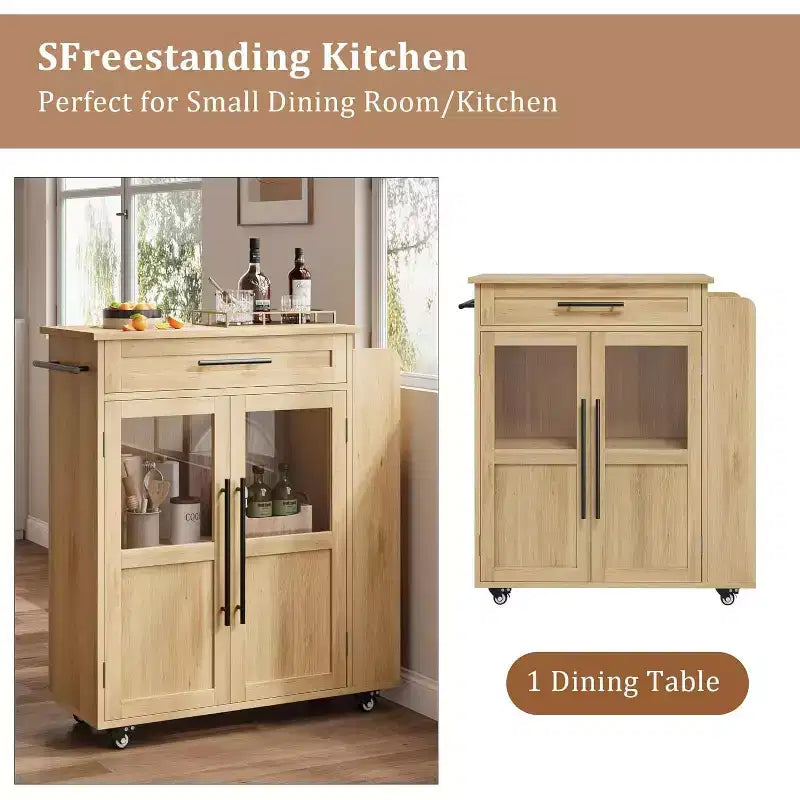 Dessertes de cuisine mobiles à roulettes avec portes d'armoire de rangement et étagère à épices