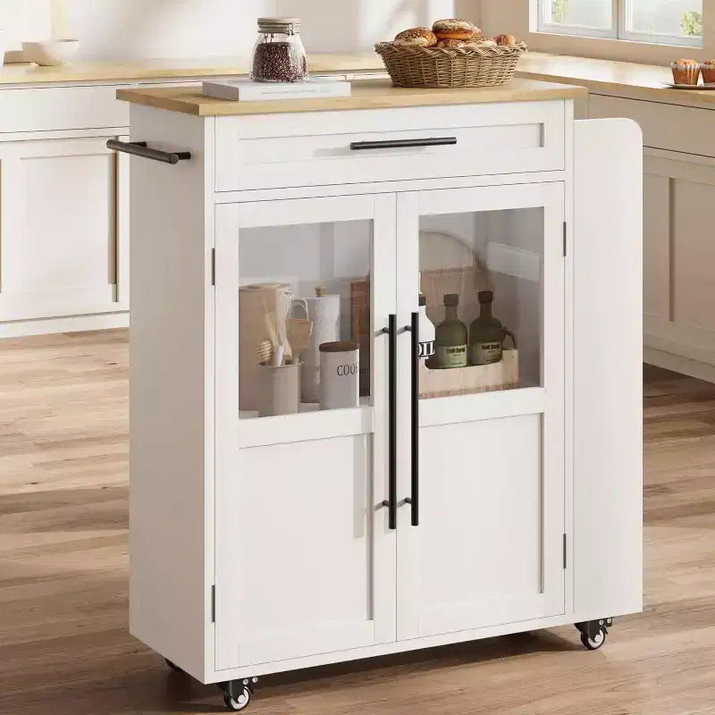 Dessertes de cuisine mobiles à roulettes avec portes d'armoire de rangement et étagère à épices