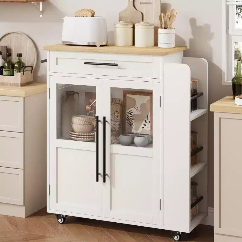 Dessertes de cuisine mobiles à roulettes avec portes d'armoire de rangement et étagère à épices