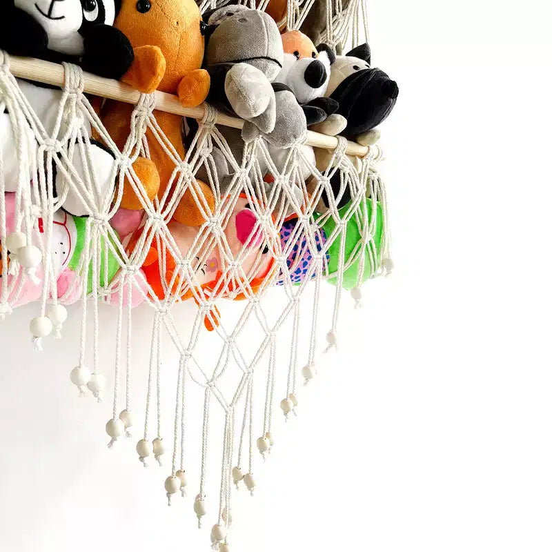 Hamac de rangement pour animaux en peluche, filet de rangement double couche en bois pour jouets en peluche, organisateur de jouets suspendu, filet mural pour chambre d'enfant ou salle de jeux