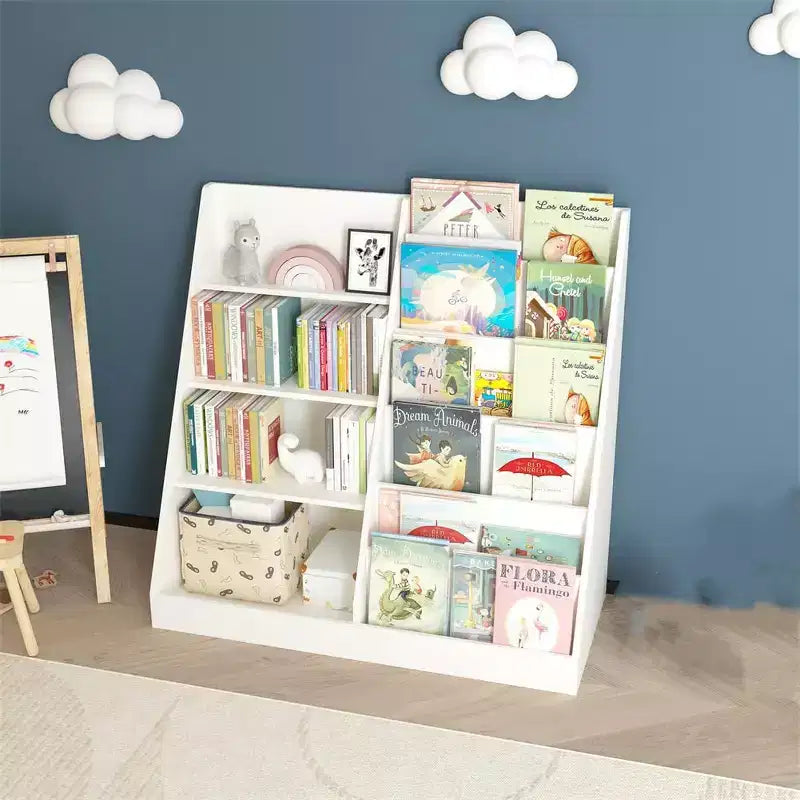 Étagère à Livres et Organisateur de Rangement de Jouets pour Enfants, Bibliothèque pour Chambres d'Enfants, Étagère à Livres en Bois Multifonctionnelle à 4 Niveaux