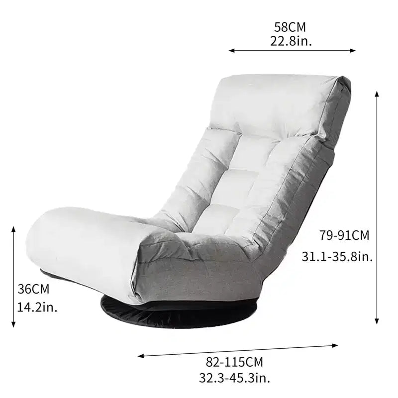 Fauteuil de sol japonais avec repose-pieds, inclinable réglable avec base pivotante, canapé tatami individuel pour salon chambre, gris