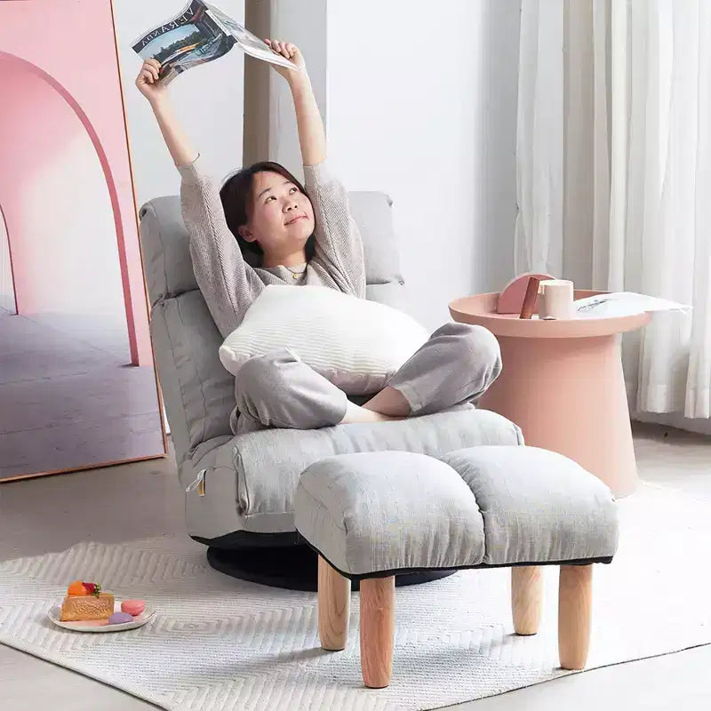 Fauteuil de sol japonais avec repose-pieds, inclinable réglable avec base pivotante, canapé tatami individuel pour salon chambre, gris