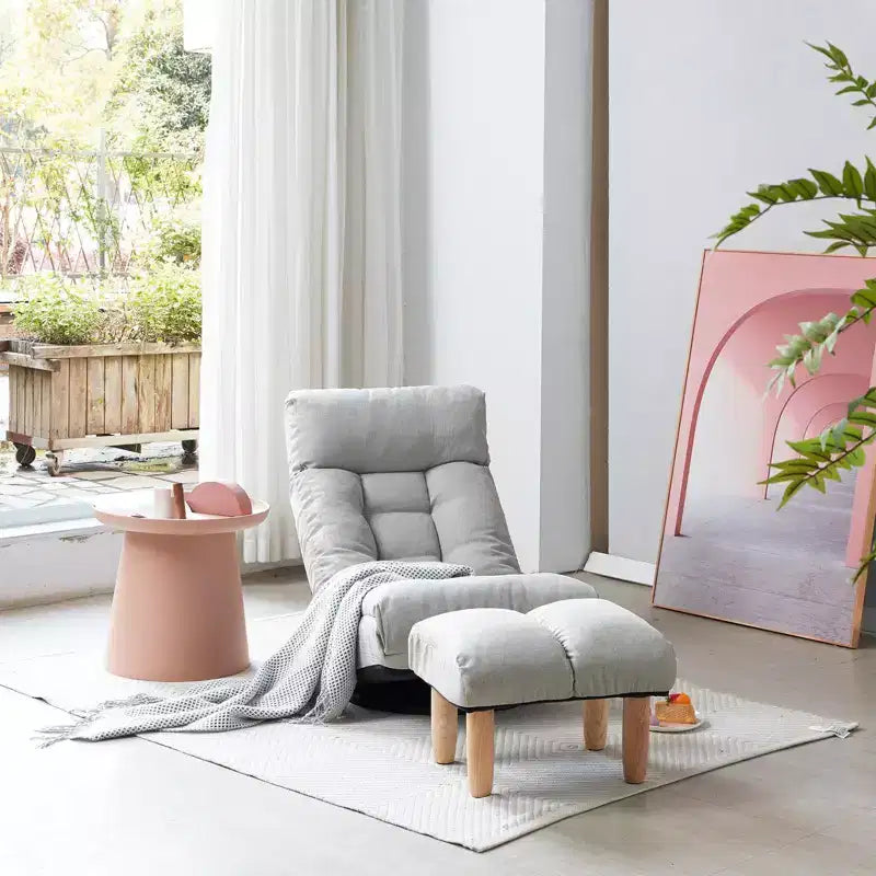 Fauteuil de sol japonais avec repose-pieds, inclinable réglable avec base pivotante, canapé tatami individuel pour salon chambre, gris