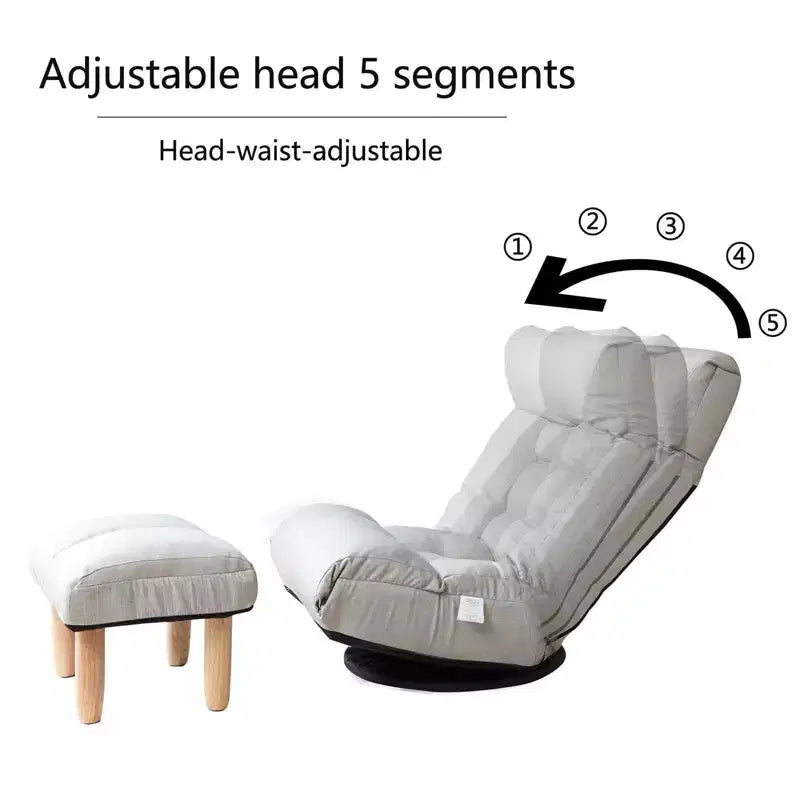 Fauteuil de sol japonais avec repose-pieds, inclinable réglable avec base pivotante, canapé tatami individuel pour salon chambre, gris