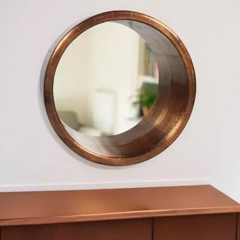 Miroir décoratif rond encadré en métal cuivre de 21 po