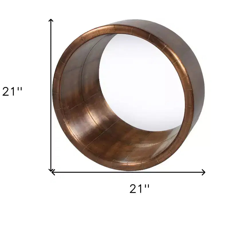 Miroir décoratif rond encadré en métal cuivre de 21 po