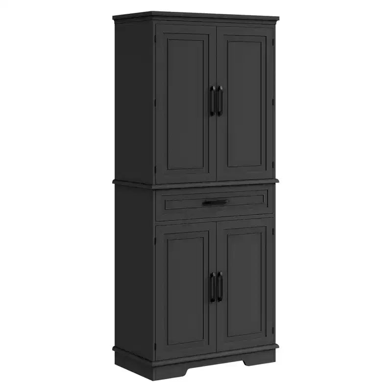 Meuble de rangement de 183 cm de hauteur pour cuisine, meuble de rangement de cuisine de style campagnard avec tiroir, 4 étagères réglables, 6 étagères de porte