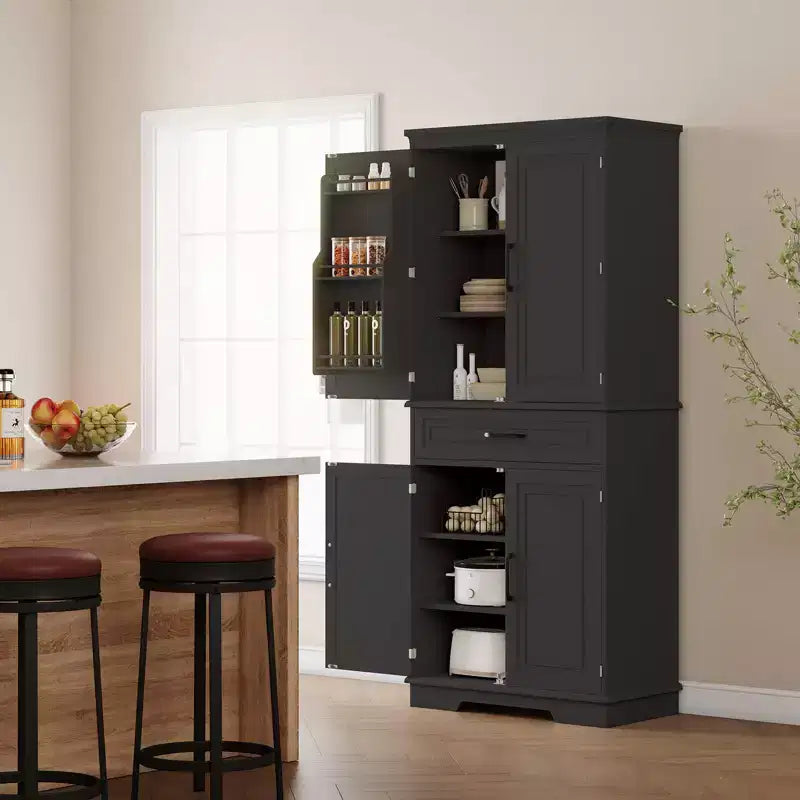 Meuble de rangement de 183 cm de hauteur pour cuisine, meuble de rangement de cuisine de style campagnard avec tiroir, 4 étagères réglables, 6 étagères de porte