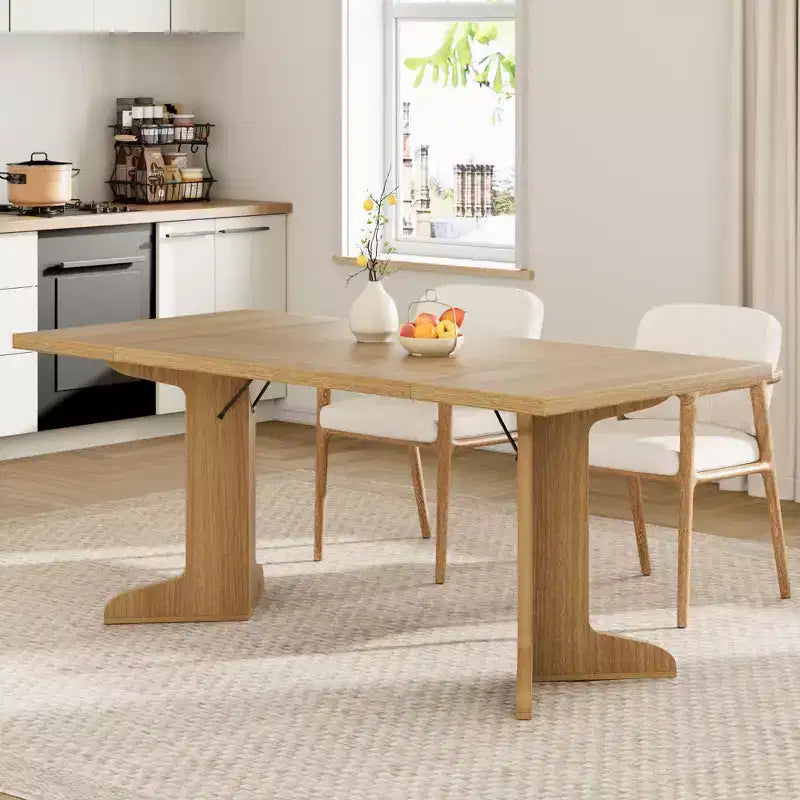 Grande table à manger pour 6, table de cuisine de ferme avec plateau rembourré et pieds uniques en forme de V, table à manger rectangulaire en bois