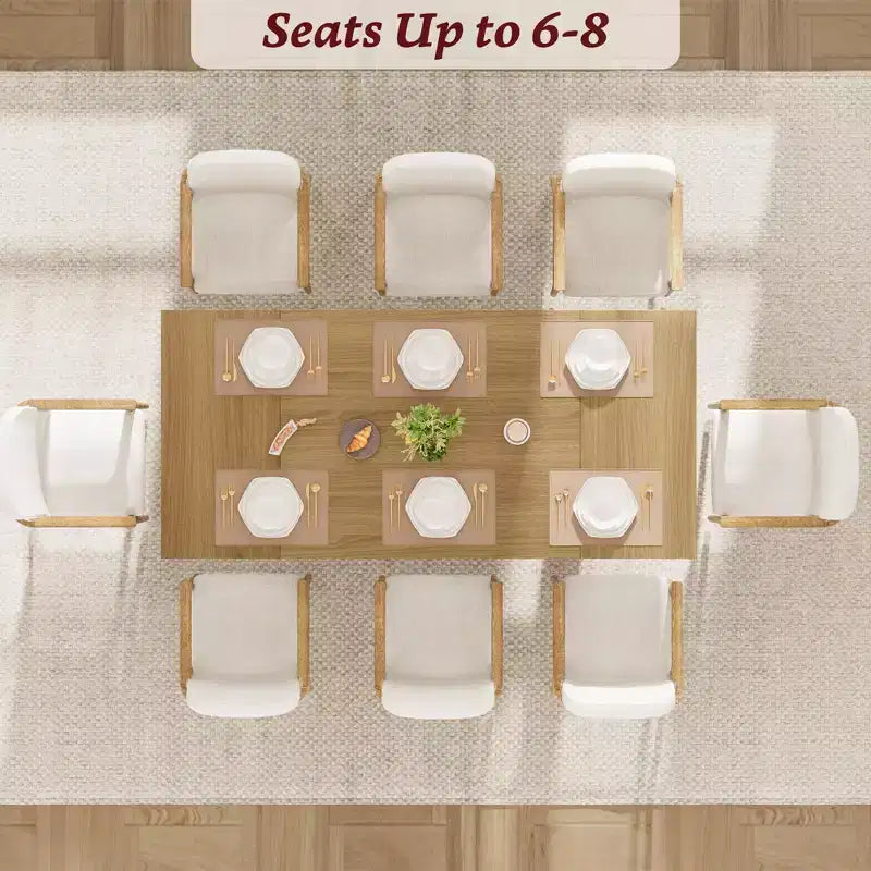 Grande table à manger pour 6, table de cuisine de ferme avec plateau rembourré et pieds uniques en forme de V, table à manger rectangulaire en bois