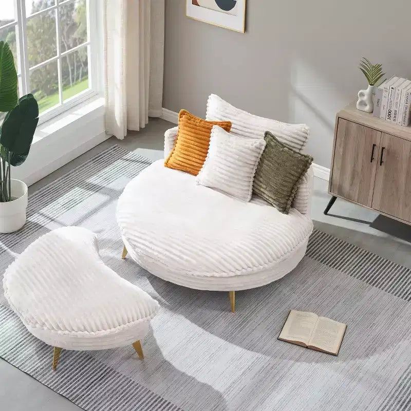 Canapé en velours côtelé avec trois coussins assortis et deux places spacieuses et confortables pour le salon