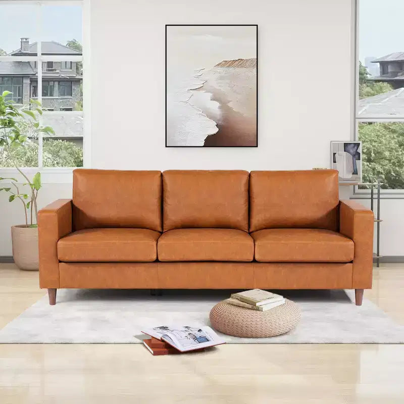 85 Canapé, Canapés Modernes du Milieu du Siècle, Petit Canapé 3 Places en Similicuir avec Assise Profonde, Coussins Confortables, pour Salon, Chambre, Bureau