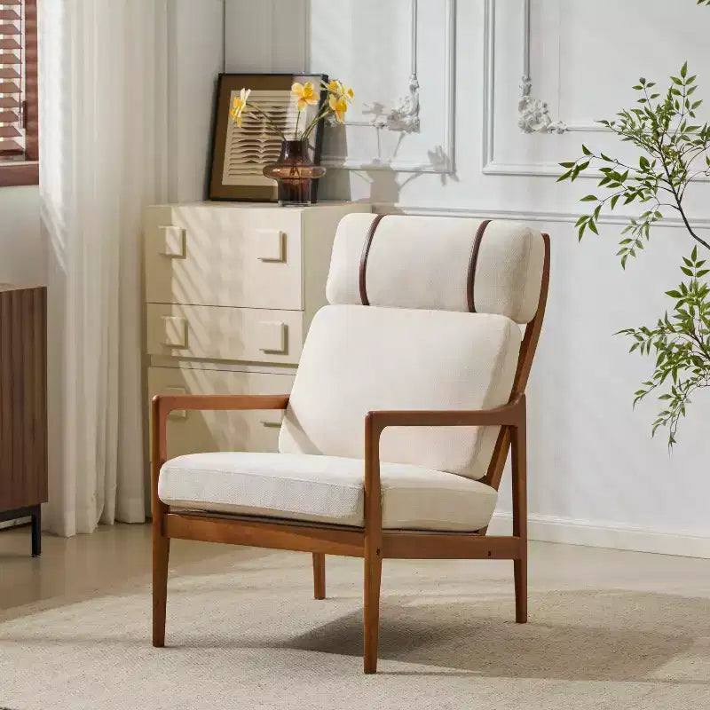 Fauteuil Zephys en bois de style moderne du milieu du siècle avec dossier haut et coussins