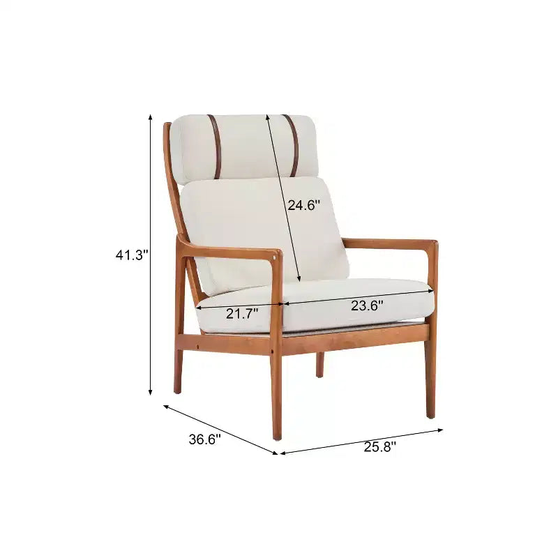 Fauteuil Zephys en bois de style moderne du milieu du siècle avec dossier haut et coussins