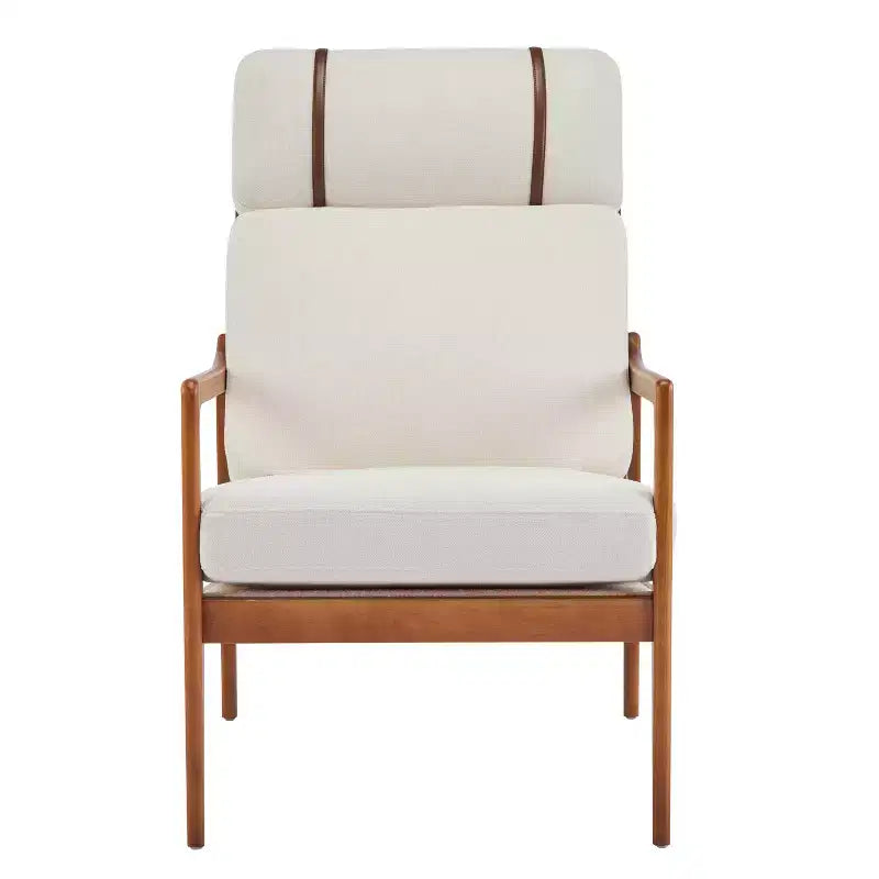 Fauteuil Zephys en bois de style moderne du milieu du siècle avec dossier haut et coussins