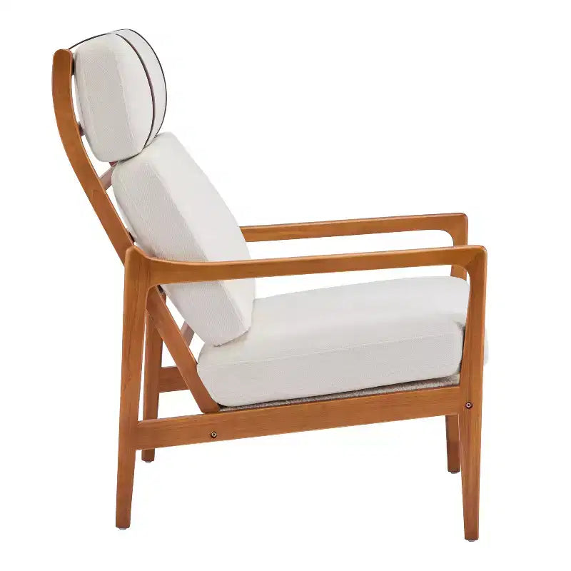 Fauteuil Zephys en bois de style moderne du milieu du siècle avec dossier haut et coussins