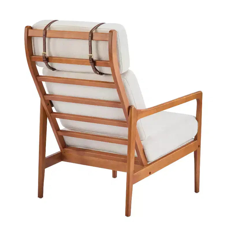Fauteuil Zephys en bois de style moderne du milieu du siècle avec dossier haut et coussins