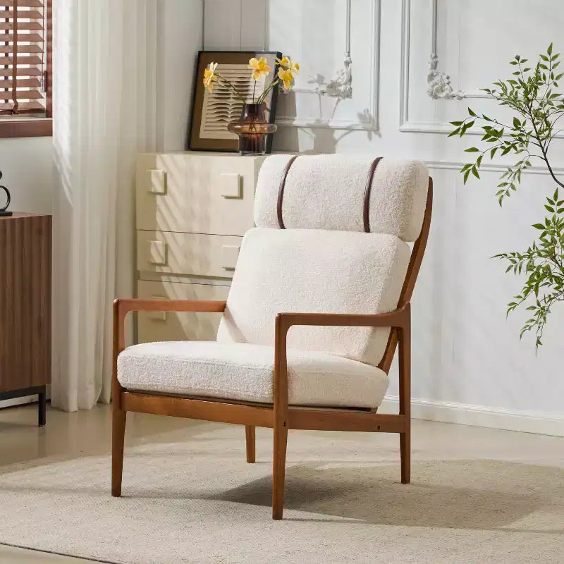 Fauteuil Zephys en bois de style moderne du milieu du siècle avec dossier haut et coussins
