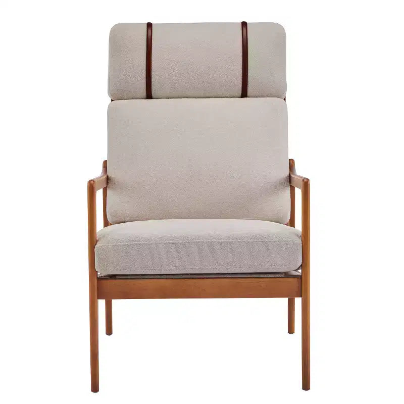 Fauteuil Zephys en bois de style moderne du milieu du siècle avec dossier haut et coussins