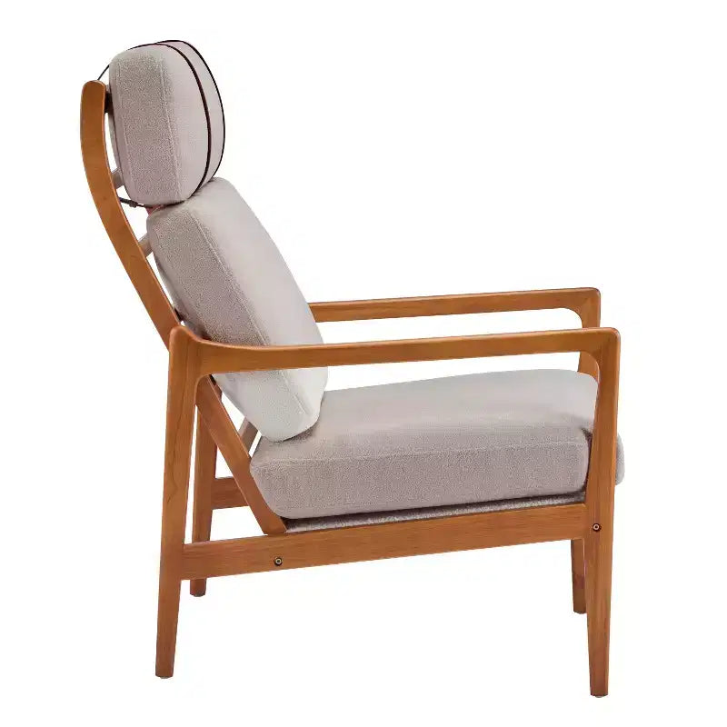 Fauteuil Zephys en bois de style moderne du milieu du siècle avec dossier haut et coussins