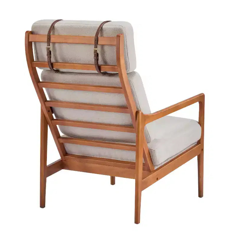 Fauteuil Zephys en bois de style moderne du milieu du siècle avec dossier haut et coussins
