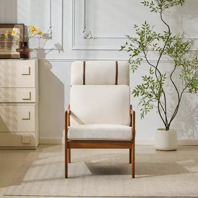 Fauteuil Zephys en bois de style moderne du milieu du siècle avec dossier haut et coussins