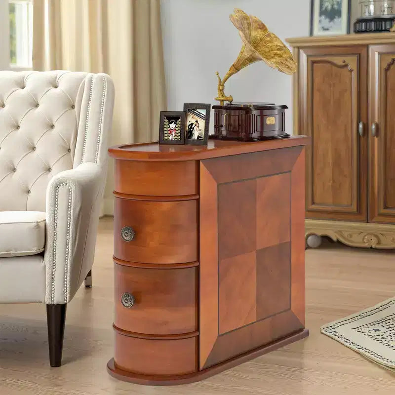 Table d'appoint haute en bois avec 2 tiroirs