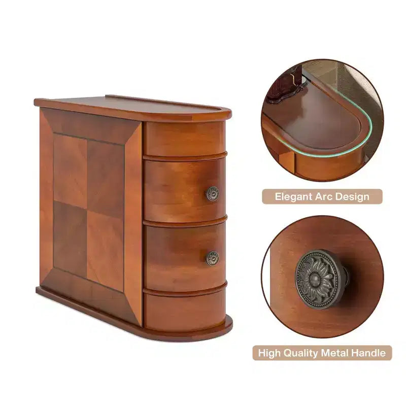 Table d'appoint haute en bois avec 2 tiroirs