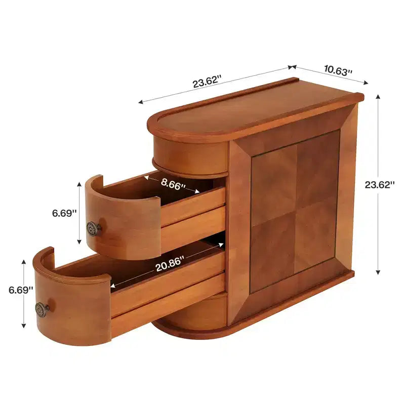 Table d'appoint haute en bois avec 2 tiroirs