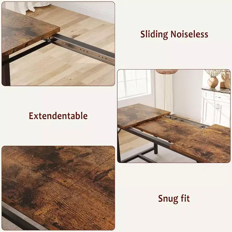 Ensemble de salle à manger extensible marron rustique de 160 cm pour 4 à 6 personnes, table de cuisine rectangulaire en bois avec 2 bancs moelleux, design peu encombrant pour petits espaces