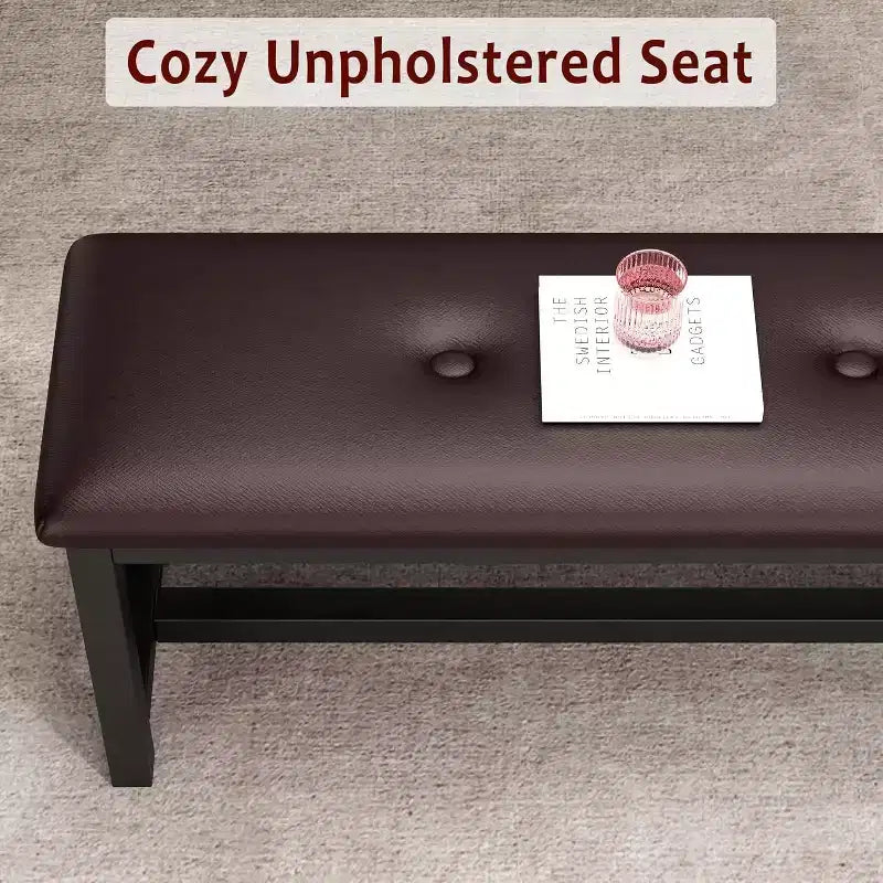 Ensemble de salle à manger extensible marron rustique de 160 cm pour 4 à 6 personnes, table de cuisine rectangulaire en bois avec 2 bancs moelleux, design peu encombrant pour petits espaces