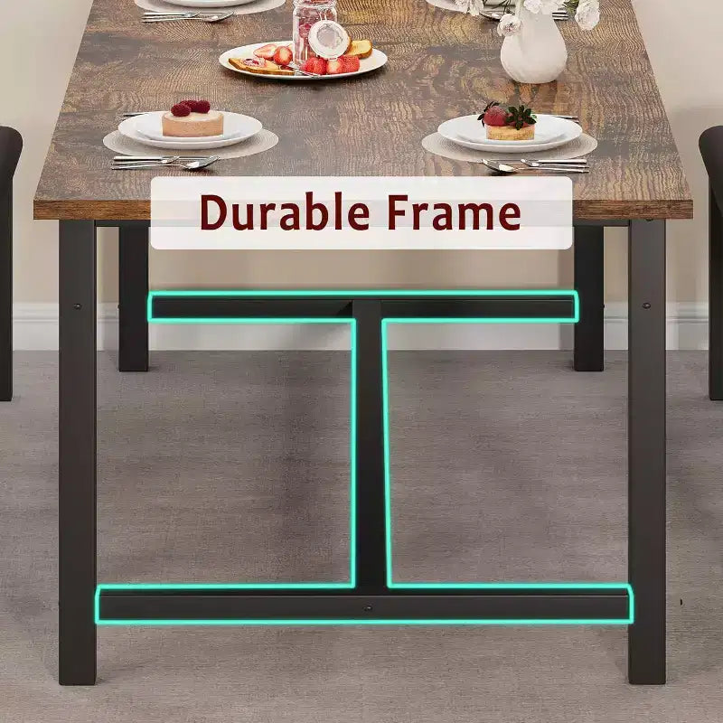 Ensemble de salle à manger extensible marron rustique de 160 cm pour 4 à 6 personnes, table de cuisine rectangulaire en bois avec 2 bancs moelleux, design peu encombrant pour petits espaces